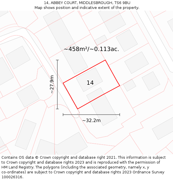 14, ABBEY COURT, MIDDLESBROUGH, TS6 9BU: Plot and title map