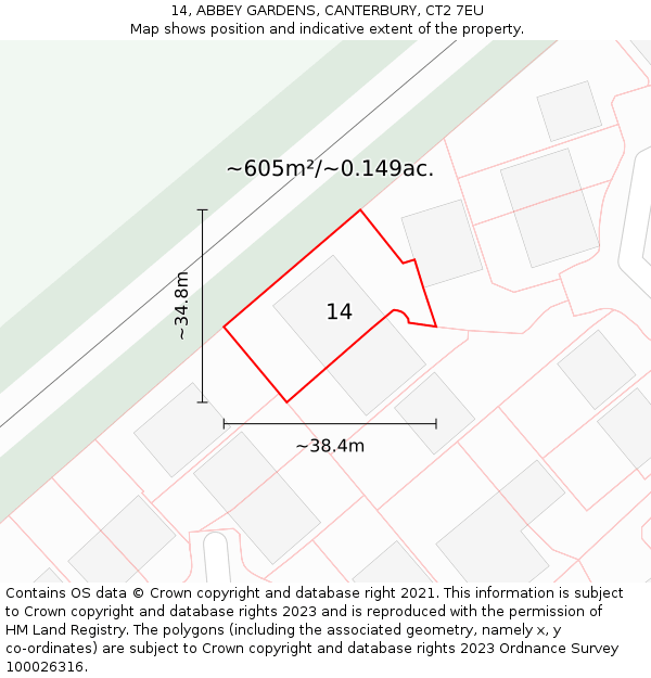 14, ABBEY GARDENS, CANTERBURY, CT2 7EU: Plot and title map