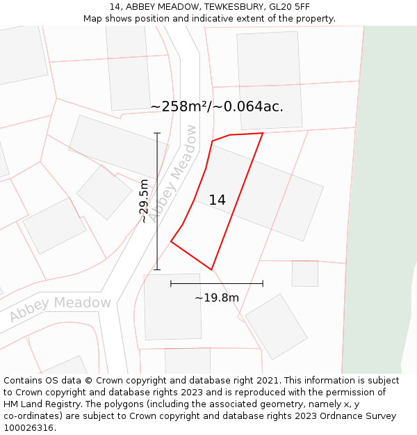 14, ABBEY MEADOW, TEWKESBURY, GL20 5FF: Plot and title map