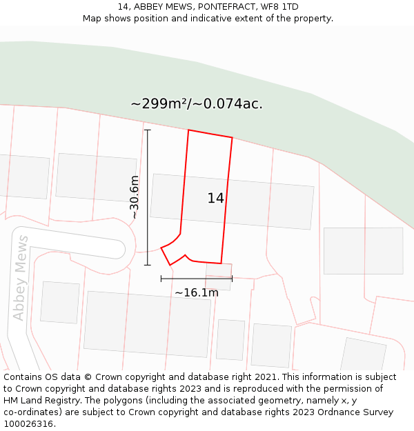 14, ABBEY MEWS, PONTEFRACT, WF8 1TD: Plot and title map