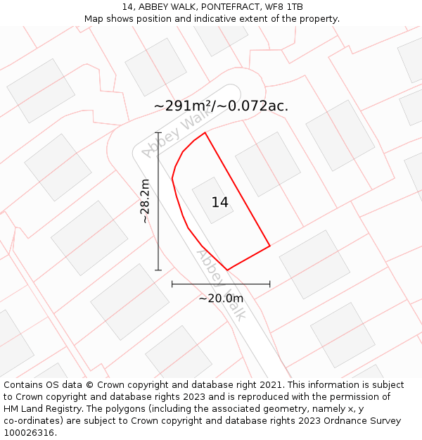 14, ABBEY WALK, PONTEFRACT, WF8 1TB: Plot and title map