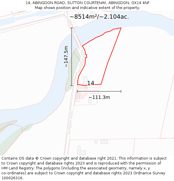 14, ABINGDON ROAD, SUTTON COURTENAY, ABINGDON, OX14 4NF: Plot and title map