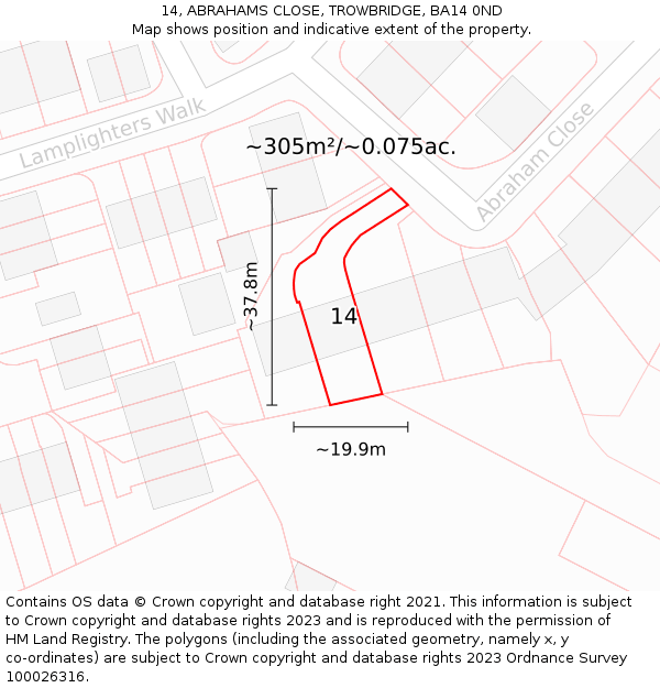 14, ABRAHAMS CLOSE, TROWBRIDGE, BA14 0ND: Plot and title map