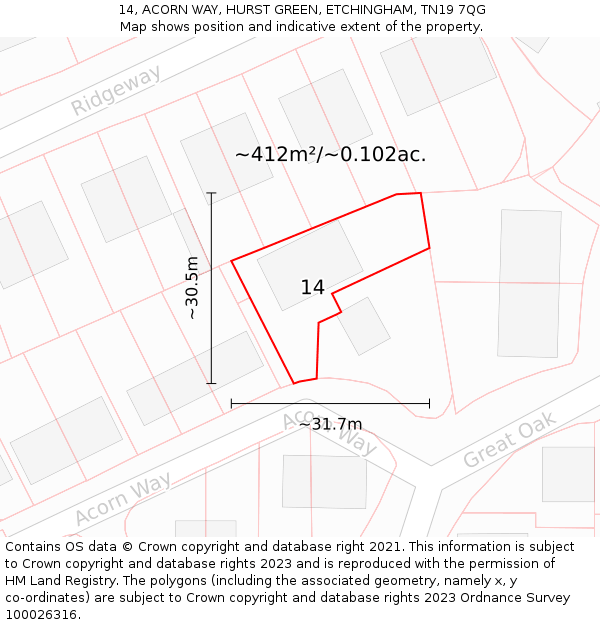 14, ACORN WAY, HURST GREEN, ETCHINGHAM, TN19 7QG: Plot and title map