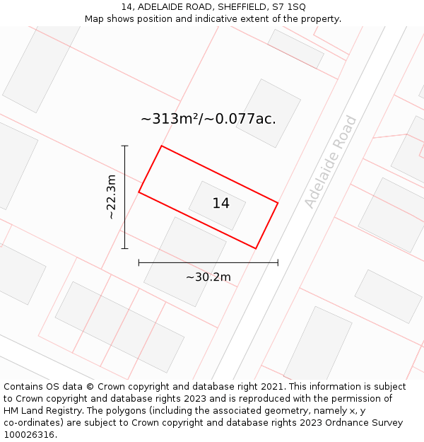 14, ADELAIDE ROAD, SHEFFIELD, S7 1SQ: Plot and title map