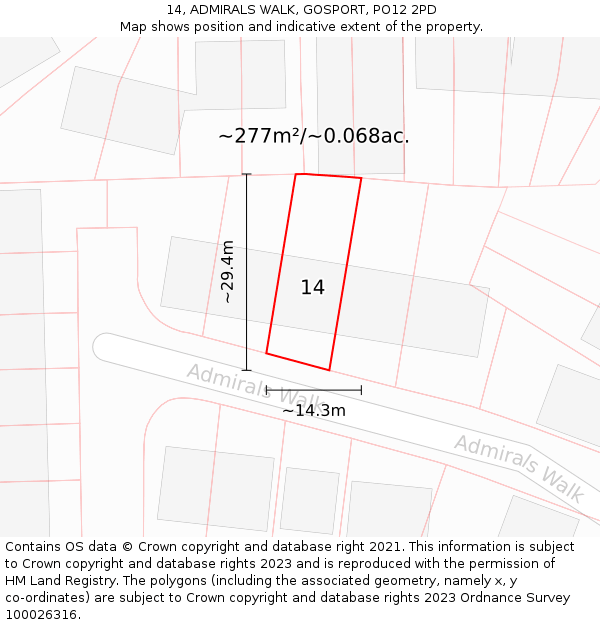 14, ADMIRALS WALK, GOSPORT, PO12 2PD: Plot and title map