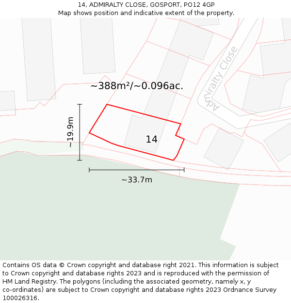 14, ADMIRALTY CLOSE, GOSPORT, PO12 4GP: Plot and title map