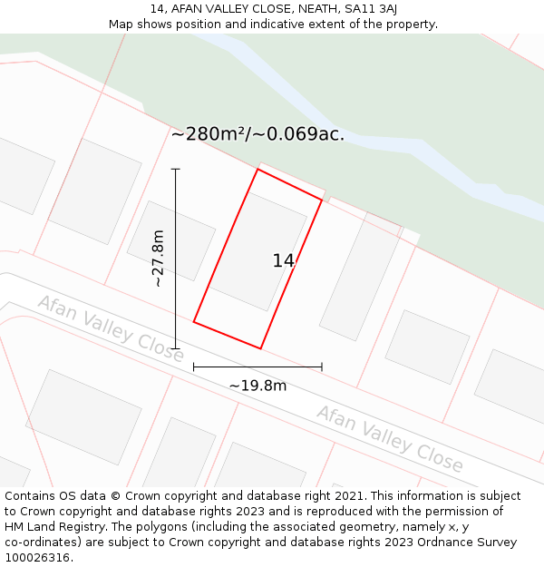 14, AFAN VALLEY CLOSE, NEATH, SA11 3AJ: Plot and title map