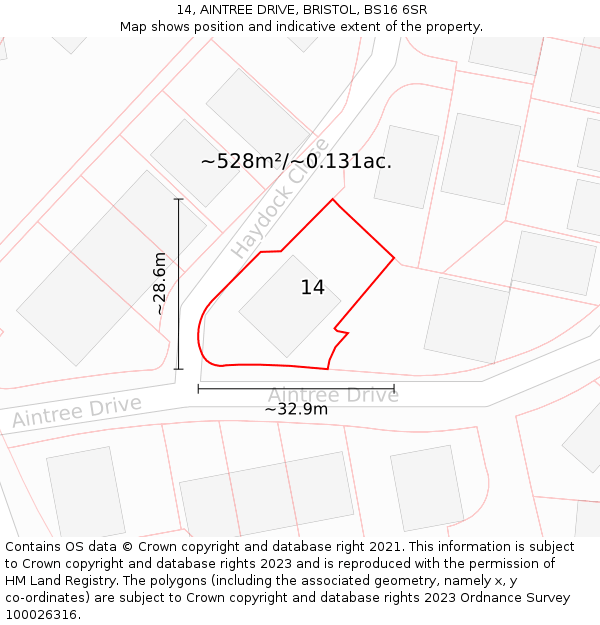 14, AINTREE DRIVE, BRISTOL, BS16 6SR: Plot and title map