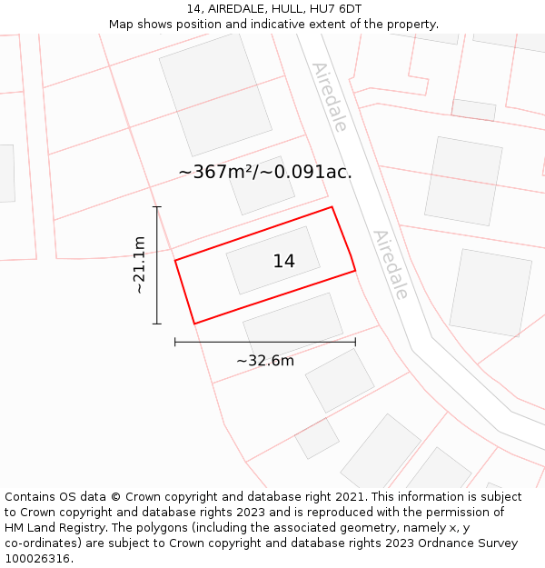 14, AIREDALE, HULL, HU7 6DT: Plot and title map