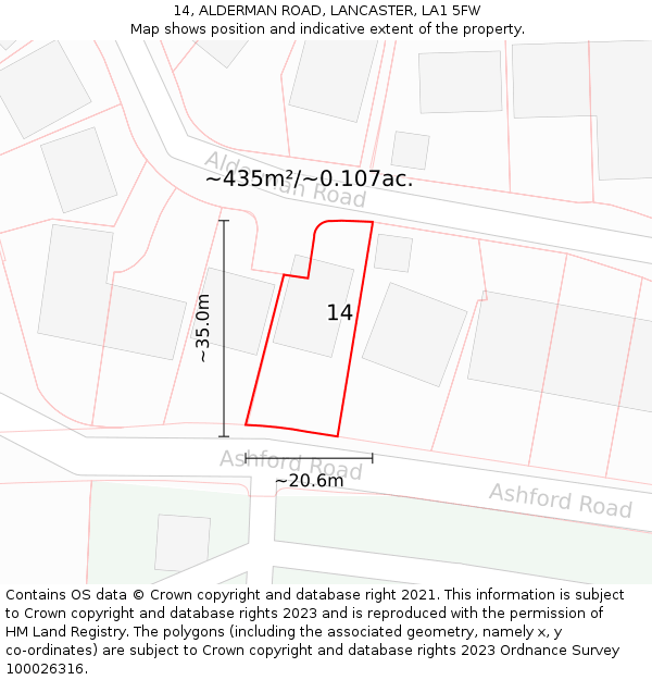 14, ALDERMAN ROAD, LANCASTER, LA1 5FW: Plot and title map