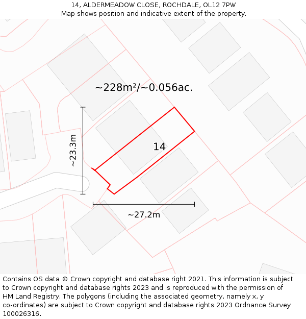 14, ALDERMEADOW CLOSE, ROCHDALE, OL12 7PW: Plot and title map