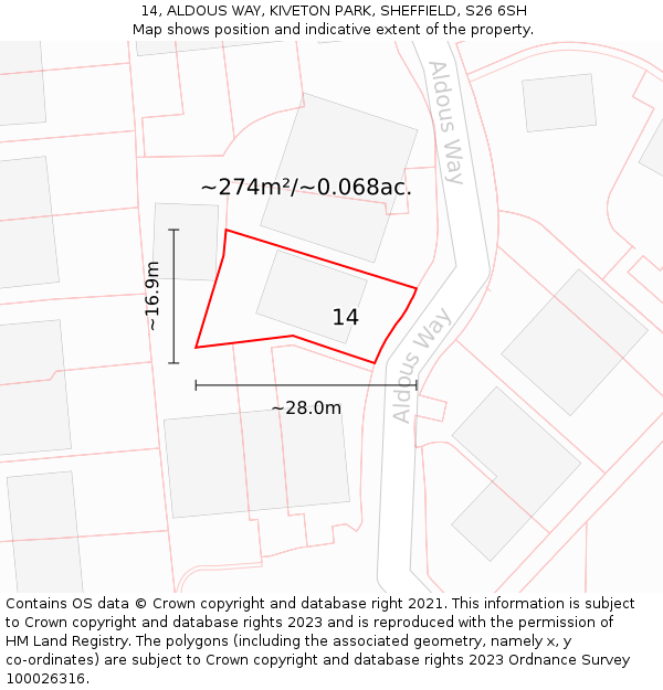 14, ALDOUS WAY, KIVETON PARK, SHEFFIELD, S26 6SH: Plot and title map