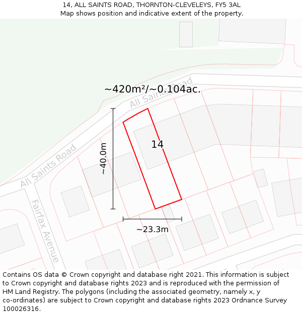 14, ALL SAINTS ROAD, THORNTON-CLEVELEYS, FY5 3AL: Plot and title map
