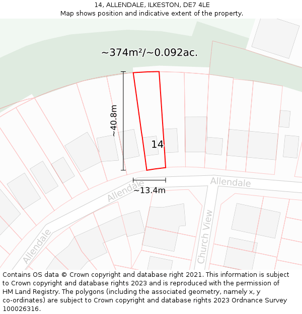 14, ALLENDALE, ILKESTON, DE7 4LE: Plot and title map