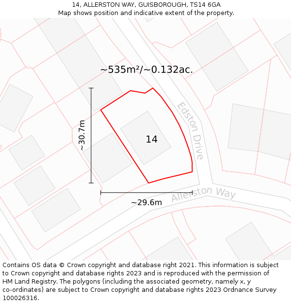 14, ALLERSTON WAY, GUISBOROUGH, TS14 6GA: Plot and title map