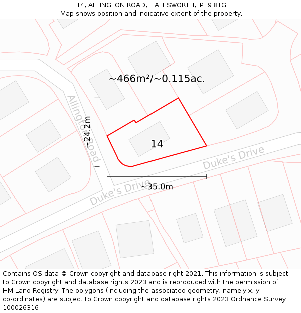 14, ALLINGTON ROAD, HALESWORTH, IP19 8TG: Plot and title map