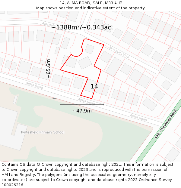 14, ALMA ROAD, SALE, M33 4HB: Plot and title map