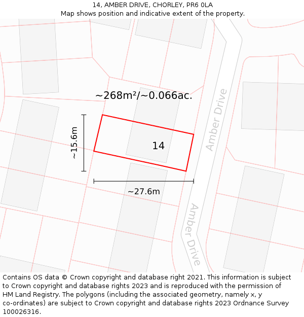 14, AMBER DRIVE, CHORLEY, PR6 0LA: Plot and title map