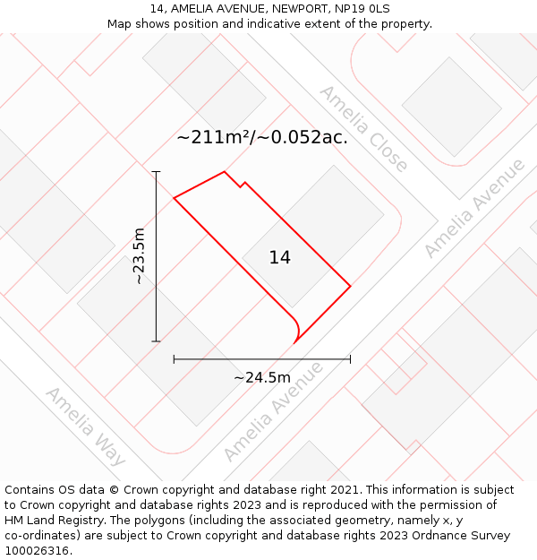 14, AMELIA AVENUE, NEWPORT, NP19 0LS: Plot and title map