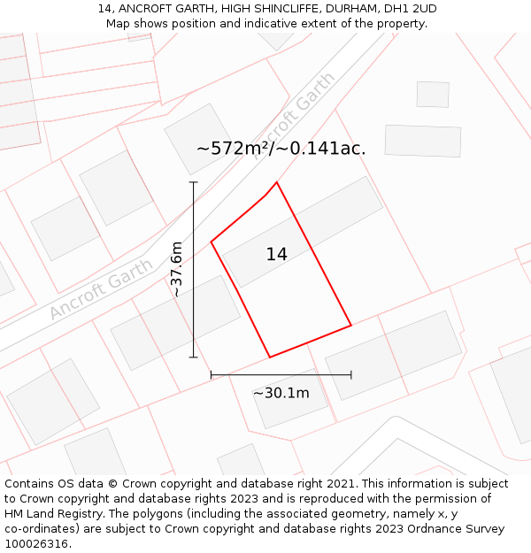 14, ANCROFT GARTH, HIGH SHINCLIFFE, DURHAM, DH1 2UD: Plot and title map