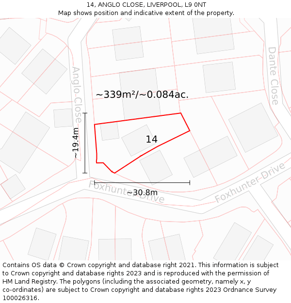 14, ANGLO CLOSE, LIVERPOOL, L9 0NT: Plot and title map
