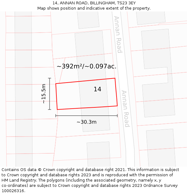 14, ANNAN ROAD, BILLINGHAM, TS23 3EY: Plot and title map