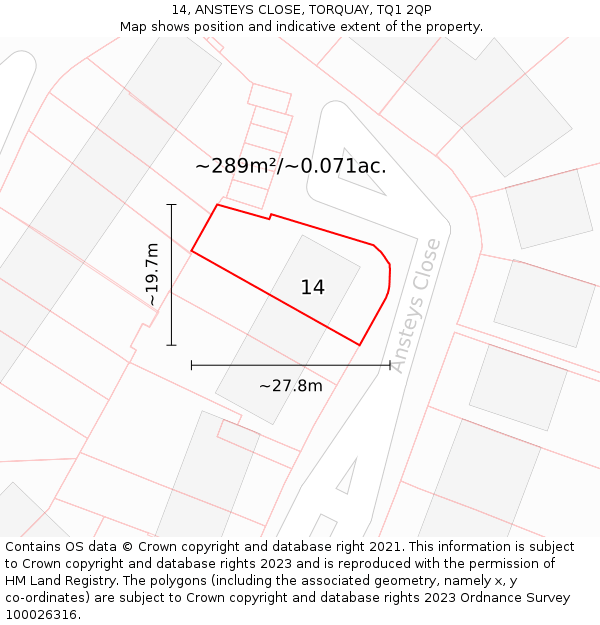 14, ANSTEYS CLOSE, TORQUAY, TQ1 2QP: Plot and title map