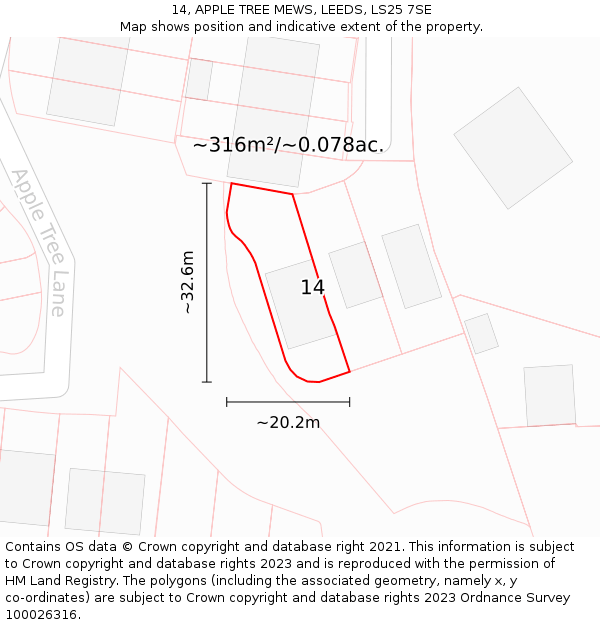 14, APPLE TREE MEWS, LEEDS, LS25 7SE: Plot and title map