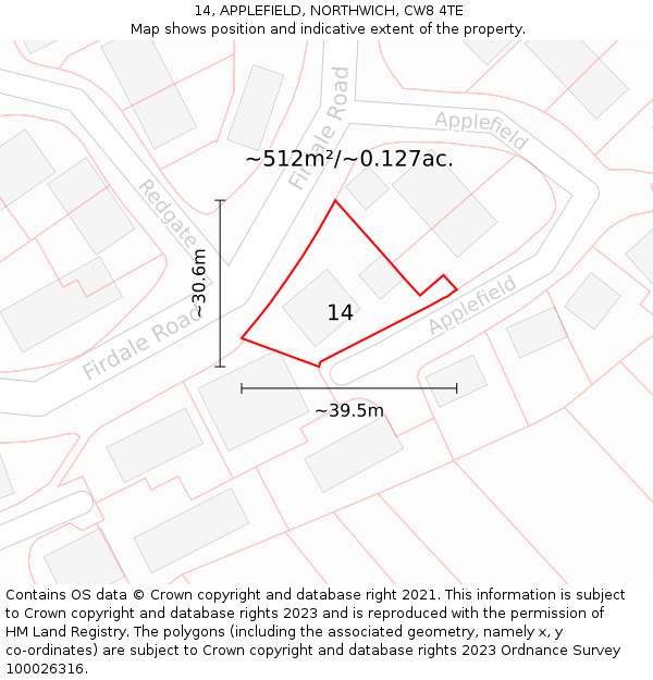 14, APPLEFIELD, NORTHWICH, CW8 4TE: Plot and title map