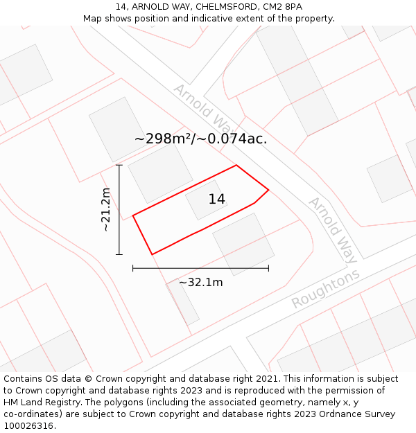 14, ARNOLD WAY, CHELMSFORD, CM2 8PA: Plot and title map