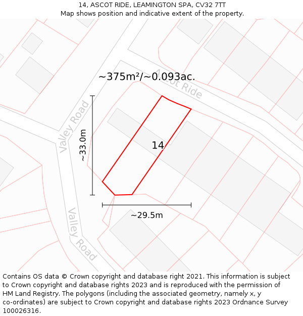 14, ASCOT RIDE, LEAMINGTON SPA, CV32 7TT: Plot and title map