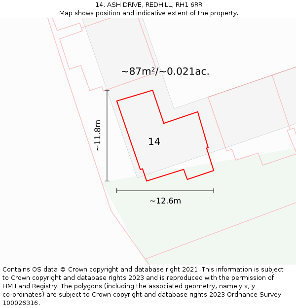 14, ASH DRIVE, REDHILL, RH1 6RR: Plot and title map