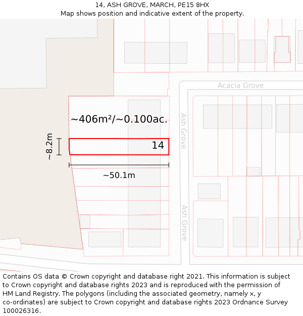 14, ASH GROVE, MARCH, PE15 8HX: Plot and title map