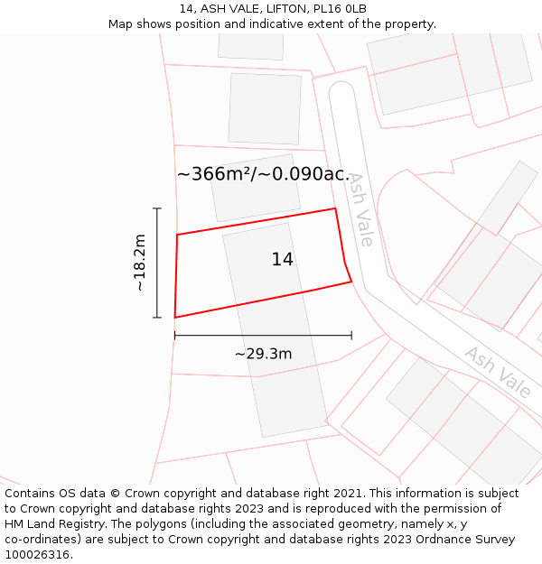 14, ASH VALE, LIFTON, PL16 0LB: Plot and title map