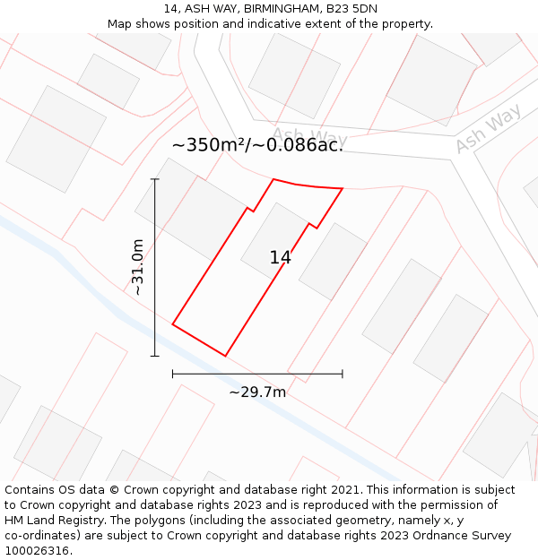 14, ASH WAY, BIRMINGHAM, B23 5DN: Plot and title map