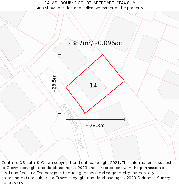 14, ASHBOURNE COURT, ABERDARE, CF44 8HA: Plot and title map