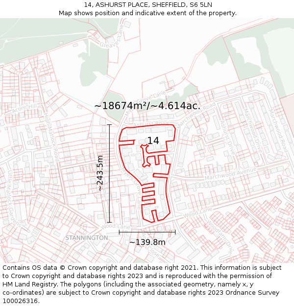 14, ASHURST PLACE, SHEFFIELD, S6 5LN: Plot and title map