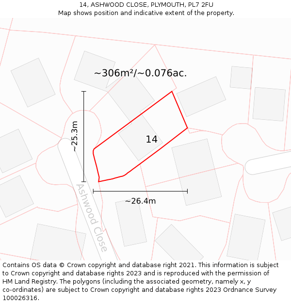 14, ASHWOOD CLOSE, PLYMOUTH, PL7 2FU: Plot and title map