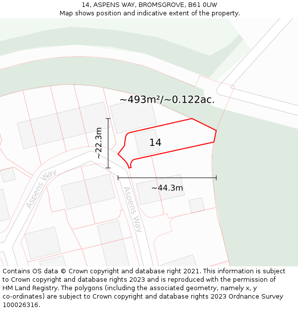 14, ASPENS WAY, BROMSGROVE, B61 0UW: Plot and title map