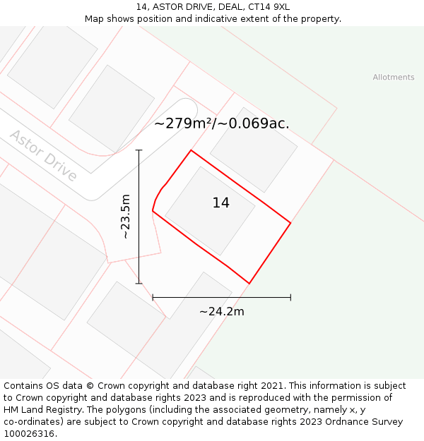 14, ASTOR DRIVE, DEAL, CT14 9XL: Plot and title map