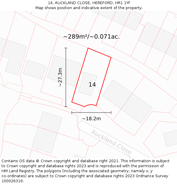 14, AUCKLAND CLOSE, HEREFORD, HR1 1YF: Plot and title map