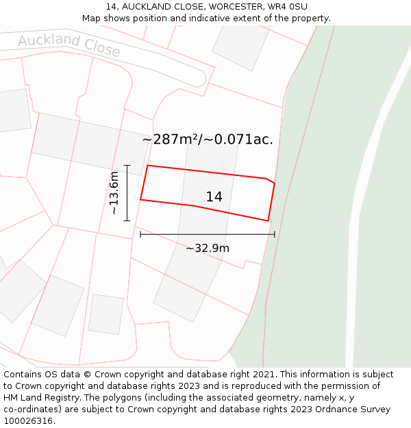 14, AUCKLAND CLOSE, WORCESTER, WR4 0SU: Plot and title map