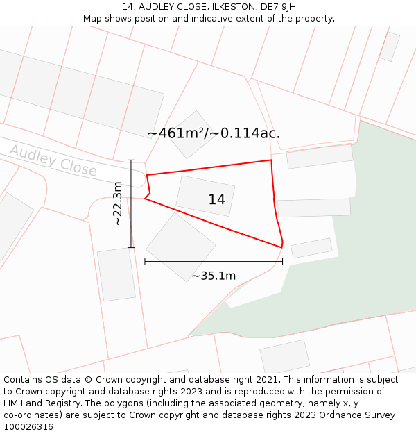 14, AUDLEY CLOSE, ILKESTON, DE7 9JH: Plot and title map