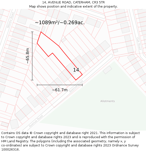 14, AVENUE ROAD, CATERHAM, CR3 5TR: Plot and title map