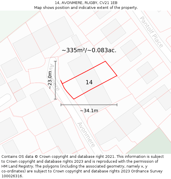 14, AVONMERE, RUGBY, CV21 1EB: Plot and title map