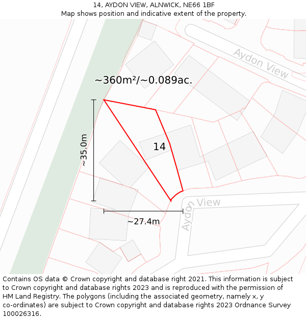 14, AYDON VIEW, ALNWICK, NE66 1BF: Plot and title map