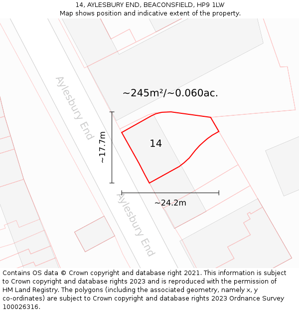 14, AYLESBURY END, BEACONSFIELD, HP9 1LW: Plot and title map