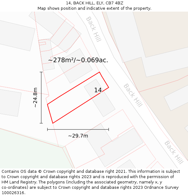 14, BACK HILL, ELY, CB7 4BZ: Plot and title map