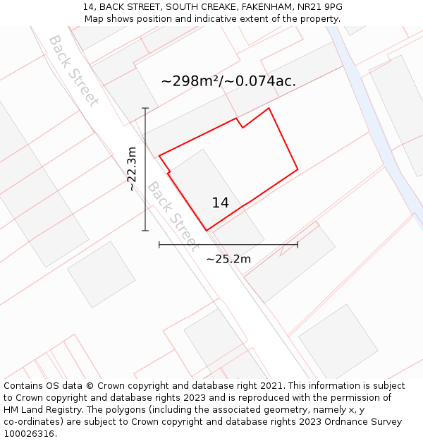 14, BACK STREET, SOUTH CREAKE, FAKENHAM, NR21 9PG: Plot and title map
